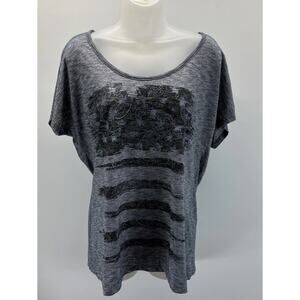 GREEN SOURCE AMERICANA AMERICAN FLAG Heather Blue T-SHIRT WOMEN'S L